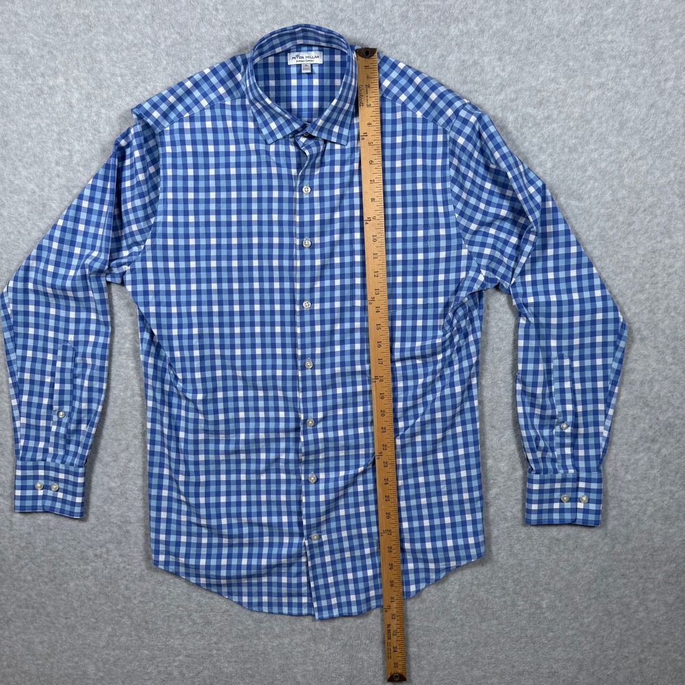 Peter Millar Summer Comfort Batik Gingham Shirt Mens Blue Performance Preppy - Picture 4 of 10
